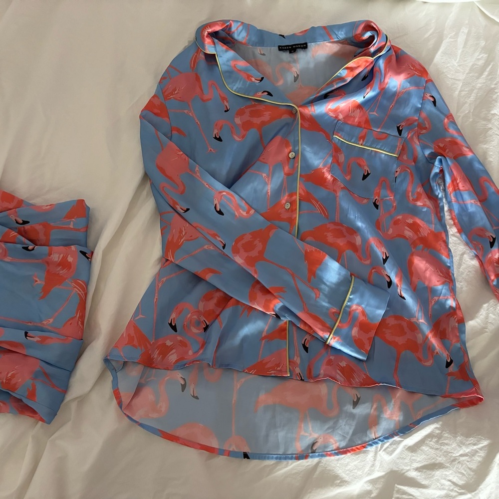 Karen Mabon long sleeve button up pajamas - Flamingo Pattern